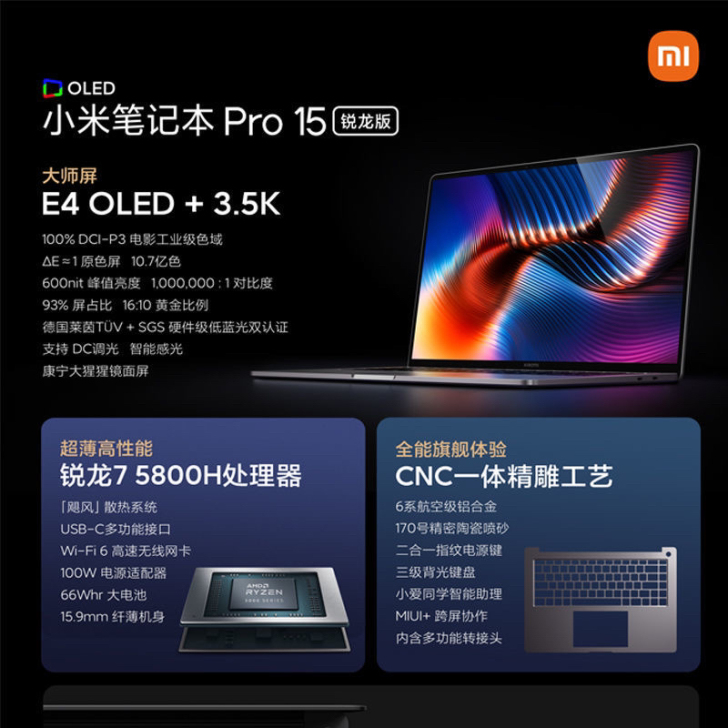 小米笔记本Pro15锐龙版2021,580...