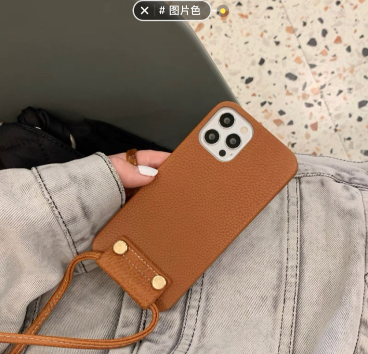 挂绳皮质斜挎适用iPhone12proma...