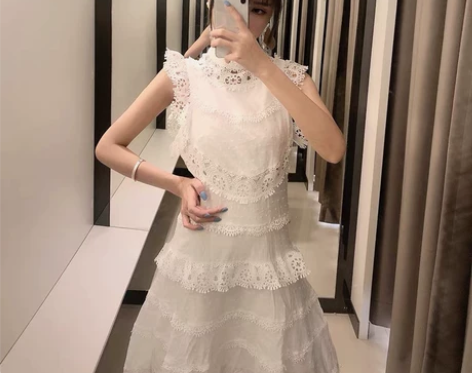 精致款重工款名媛风小白裙连衣裙复古温柔法式...