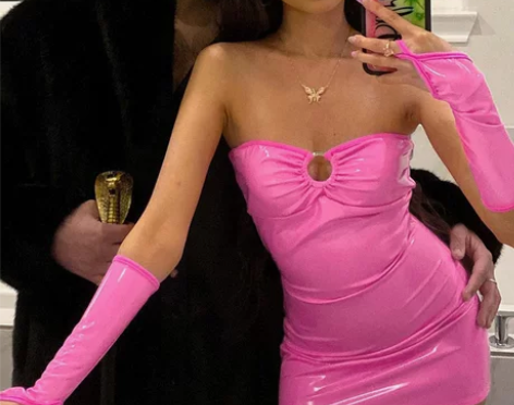 ?欧美ins镂空包臀裙纯色抹胸裙露背短裙P...