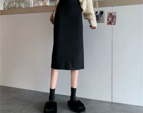 2022新款半身裙百搭显瘦高腰开叉一步裙中...