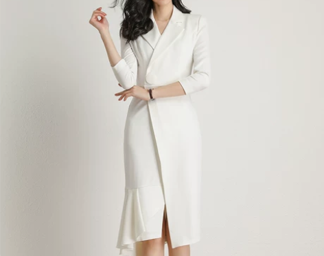 【风尚价】2021高端西装式职业白色连衣裙...