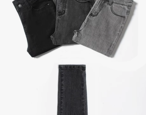 烟灰色高腰牛仔裤女春秋季加绒加厚显瘦弹力紧...