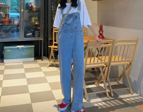 蓝色高腰牛仔裤女装夏季2022新款宽松显瘦...