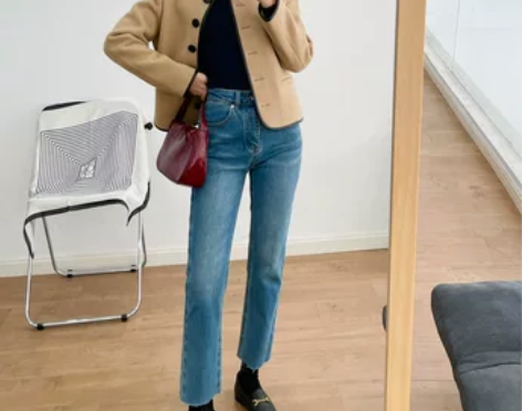 法式直筒牛仔裤女春季新款2022年弹力高腰...