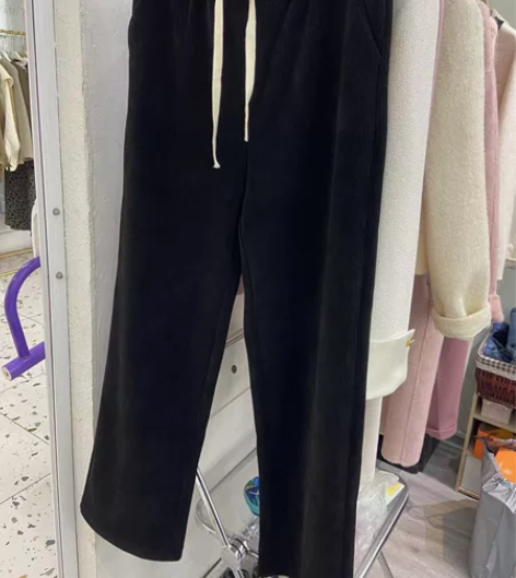 黑色色针织阔腿裤女新款休闲裤高腰垂感直筒拖...