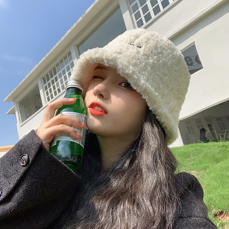 帽子女秋冬韩版潮羊羔毛绒渔夫帽显脸小复古百...