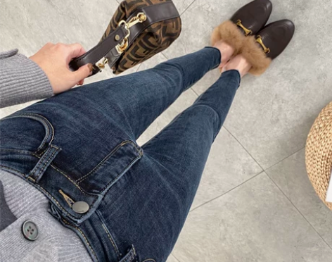 牛仔裤 牛仔裤子2022秋冬蓝灰色新款铅笔...