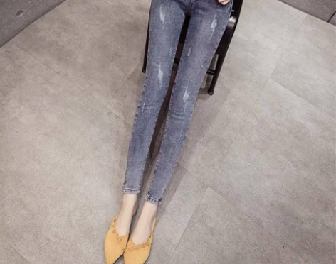 网红牛仔裤女韩版2021春秋新款潮高腰破洞...