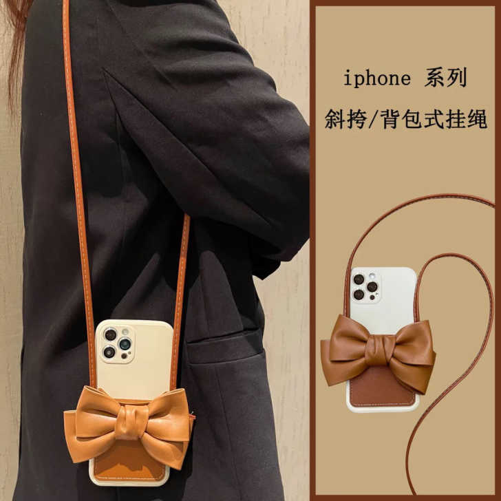 蝴蝶结适用苹果11斜挎手机壳挂绳iPhon...