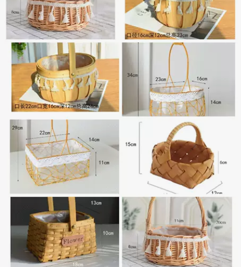 新款网红流苏手提花篮包装鲜花花篮手工藤编花...