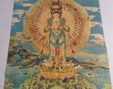 高品唐卡，宗教刺绣画 千手观音，丝绸刺绣织...