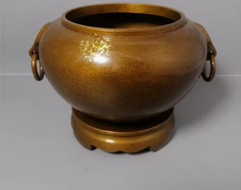 古玩铜器收藏，点金缸，工艺精湛 材质：鎏金...