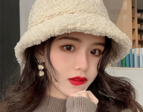 渔夫帽子女秋冬网红羊羔毛绒韩版潮显脸小保暖...