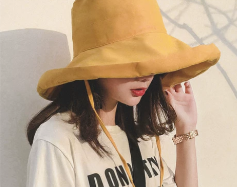 夕慕渔夫帽女帽子大檐沿可折叠防晒紫外线遮脸...