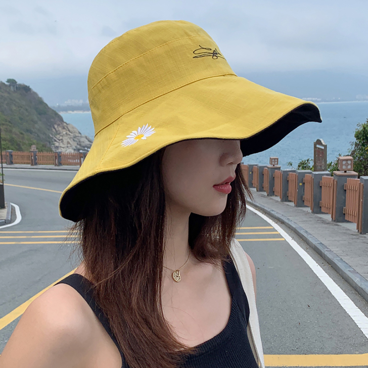 小雏菊渔夫帽女秋季日系遮脸韩版潮百搭双面遮...