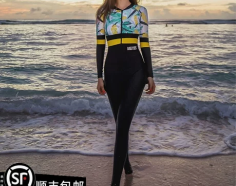 韩国拉链长袖防晒泳衣女男全身连体大码情侣防...