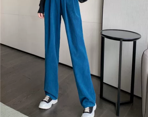 灯芯绒裤子女秋冬加绒新款小个子魔术贴高腰阔...