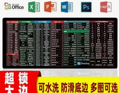 超大鼠标垫办公快捷键大全电竞游戏电脑桌面键...