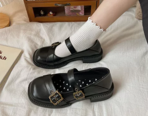 英伦风小皮鞋女2022春季新款复古方头玛丽...