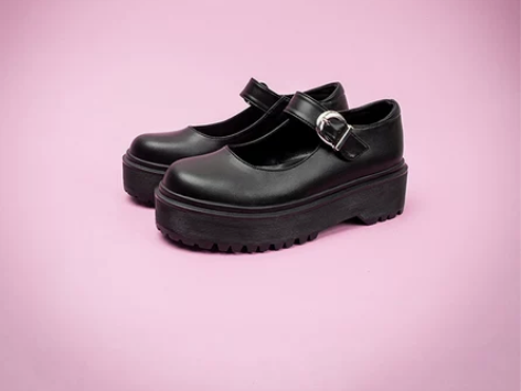 玛丽珍鞋女一字扣学院厚底圆头软妹ins小皮...