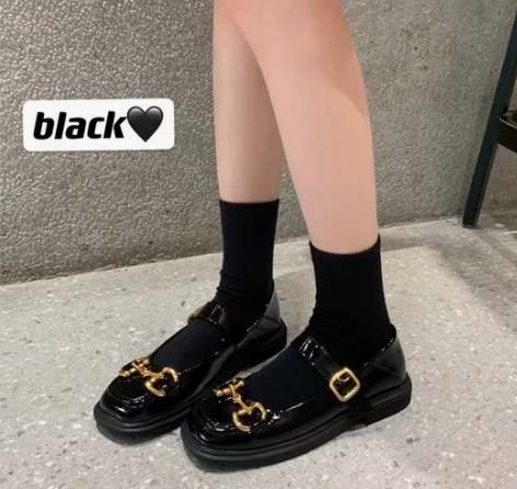 方头粗跟玛丽珍鞋 法式复古小香风平底单鞋 ...