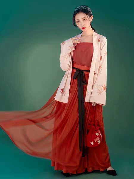 重回汉唐汉服女装枫樾国风短褙子吊带对襟齐腰...