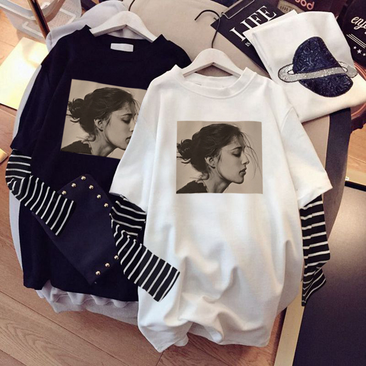 2020春秋新款长袖t恤女宽松百搭韩版大码...