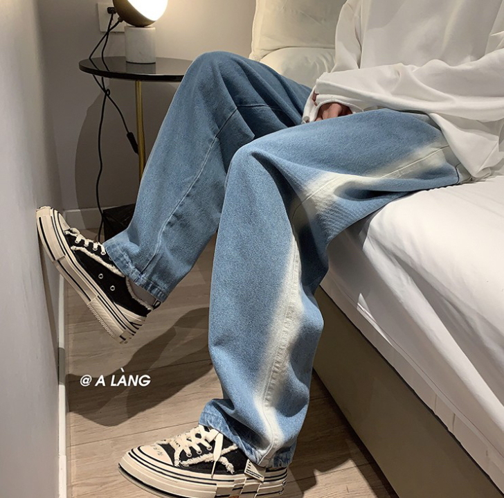 坠感长裤男宽松潮牌春秋新款渐变牛仔裤ins...