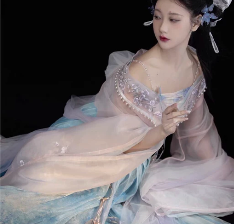 赵飞燕魏晋南北朝女大袖襦刺绣花改良汉服印花...