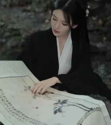 原创汉服魏晋风黑色神明少女 直裾大袖衫古装...