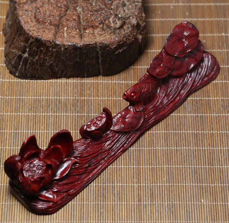 正宗印度小叶紫檀摆件笔架,鲤鱼莲花笔搁,高...