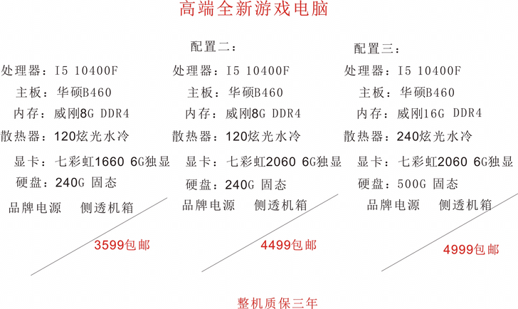 高端台式游戏电脑主机，所有配件都是一线大品牌