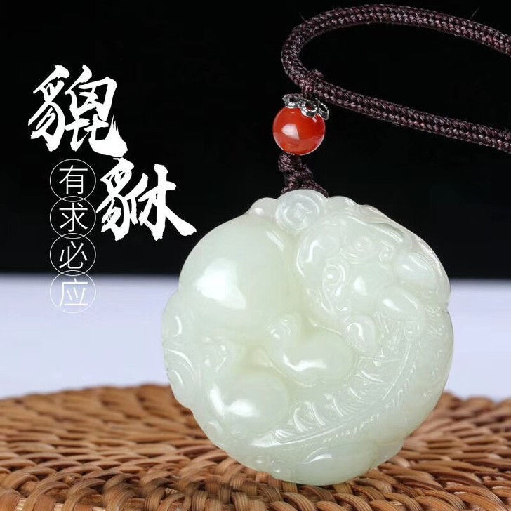 保真天然玉石羊脂白玉抱球貔貅吊坠男女款式挂件