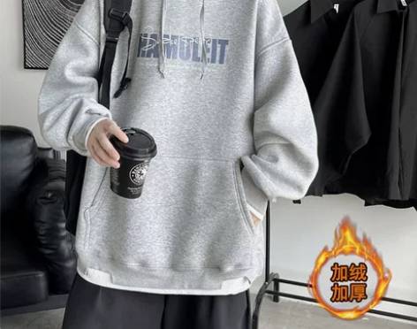 加绒连帽卫衣男秋冬季2022新款潮牌宽松情...