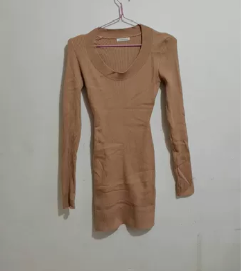 棕色针织连衣裙包臀裙均码 九五新 带弹力 ...