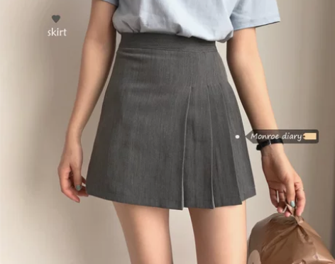 夏季小众高腰灰色a字短裙JK半身裙显瘦百褶...