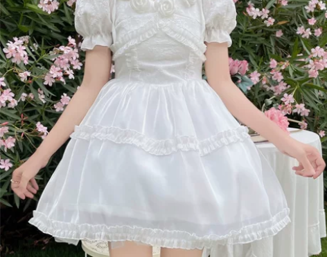 日系软妹甜美超仙纯欲风蕾丝绑带挂脖泡泡袖连...