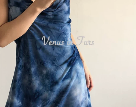 包邮 春夏 欧美复古 小性感慵懒风扎染蓝荡...