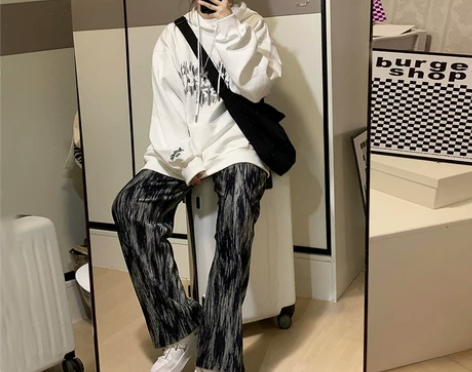 扎染阔腿裤女夏季薄款宽松直筒百搭显瘦高腰垂...