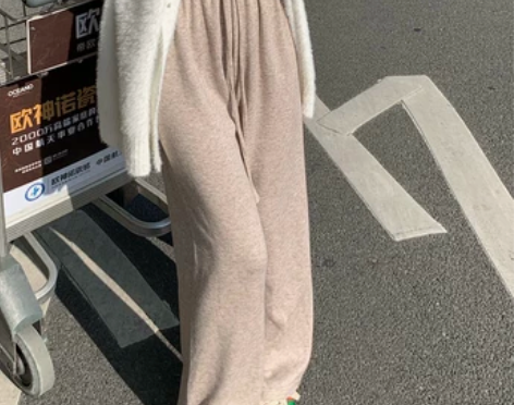 松紧腰垂感休闲裤女秋季2021年新款长裤高...