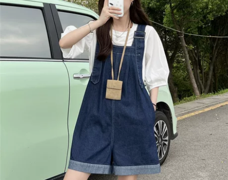 小个子背带牛仔裤女士2022新款设计感小众...