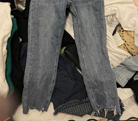 秋款高腰毛边九分弹力牛仔小直筒烟管裤 感兴...