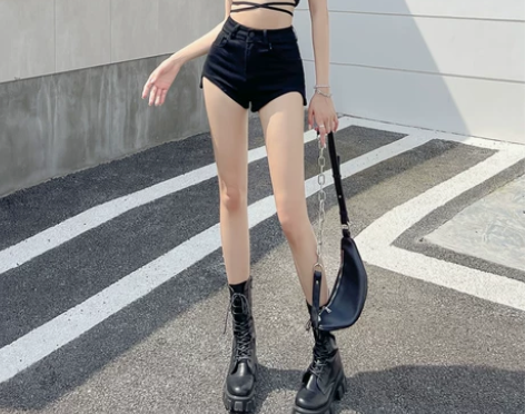 黑色牛仔短裤女2022年新款夏季薄款超高腰...