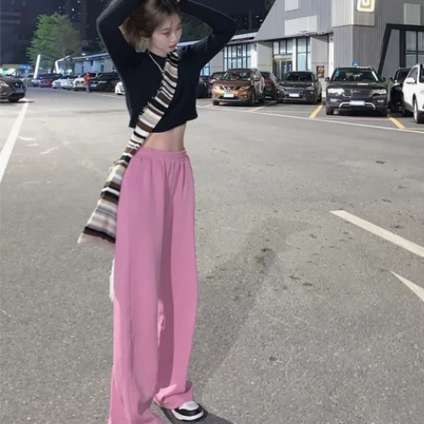 粉色拖地休闲裤春秋高腰 均码 感兴趣的话点...