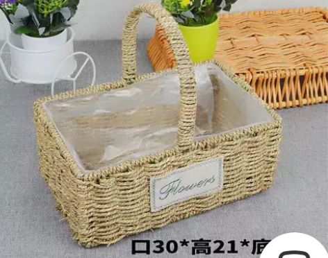 草编手提鲜花花篮藤编绿植多肉花篮花盆柳编转...