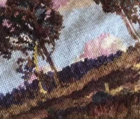 绒绣画《橡树下的爱情》在粉蓝色的甜美天空和...