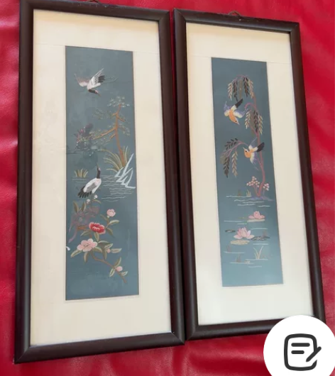 手工刺绣挂屏 挂画装裱好 长63 宽28 ...
