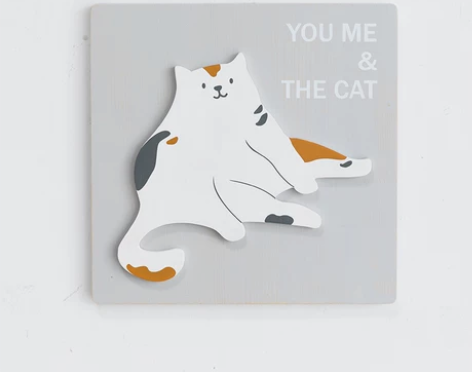 阿楹 卧室猫咪北欧挂画儿童房木质立体无框画...