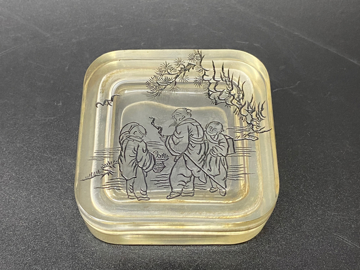 海外回流手工雕刻老琉璃印泥盒(陈案收藏精品...